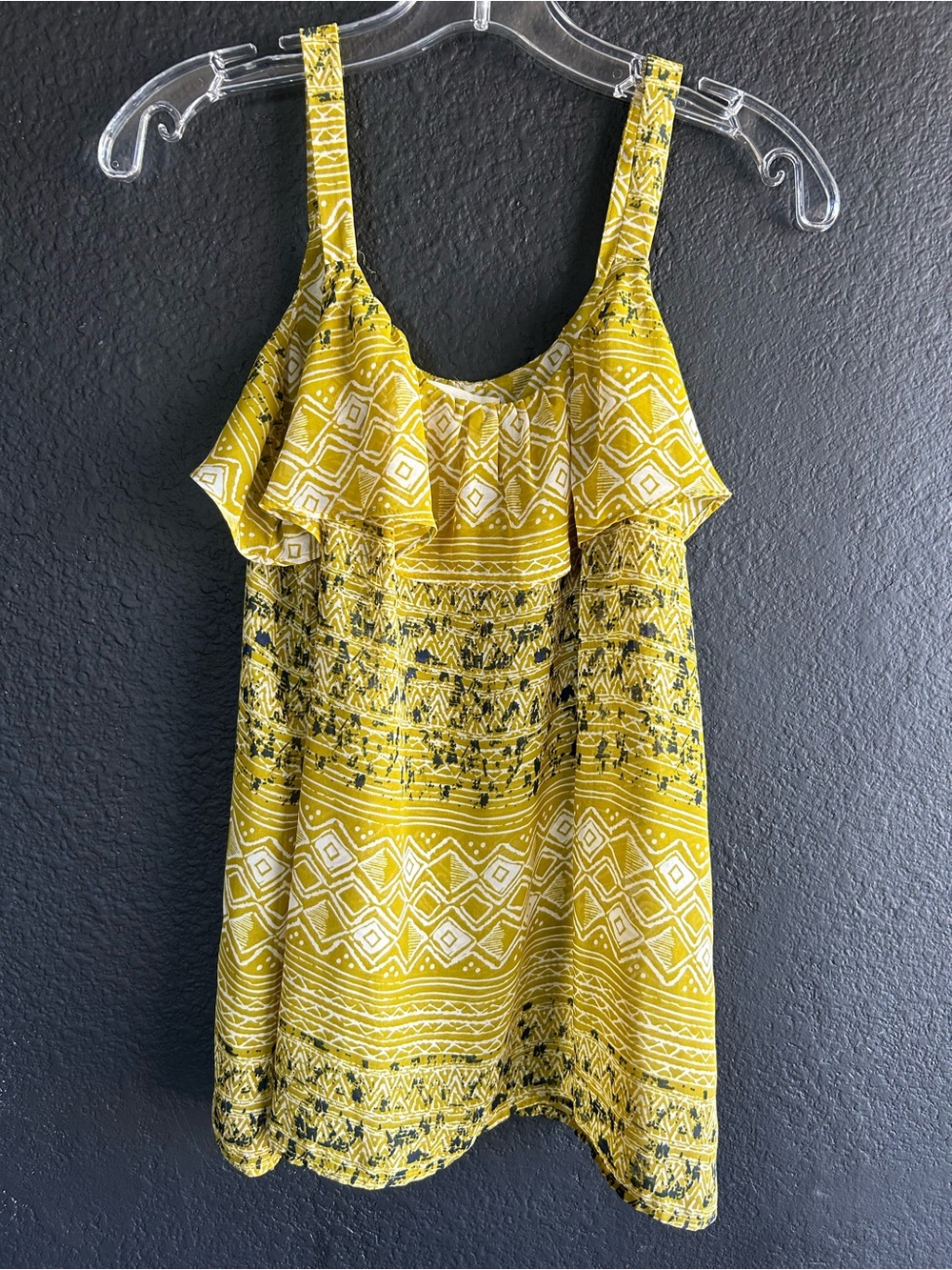 Forever 21 Yellow Printed Ruffle Tank Top